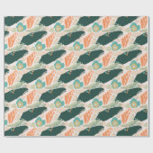 Papier Cadeau Joli motif floral Abstrait Aqua Green Orange (Plat)