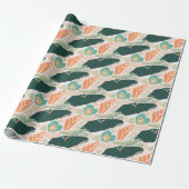 Papier Cadeau Joli motif floral Abstrait Aqua Green Orange (Déroulé)