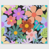 Papier Cadeau Joli motif floral noir (Plat)