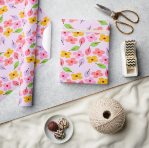 Papier Cadeau Joli motif floral pastel rose tendre féminin