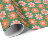 Papier Cadeau Joli motif floral rétro vert rose tendance (Coin rond)