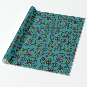 Papier Cadeau Joli motif floral sarcelle
