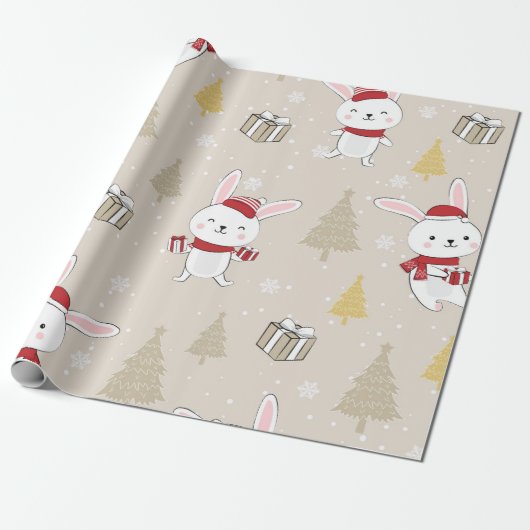 Papier Cadeau Joli Motif lapin de Noël (Déroulé)