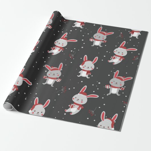Papier Cadeau Joli Motif lapin de Noël (Déroulé)