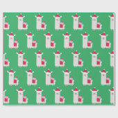 Papier Cadeau Joli Motif Llama de Noël en vert (Plat)