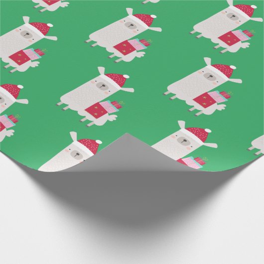 Papier Cadeau Joli Motif Llama de Noël en vert (Coin)
