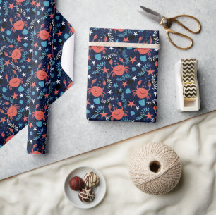 Papier Cadeau Joli motif marin avec des crabes.