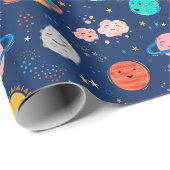 Papier Cadeau Joli Motif Planète Souriante (Coin rond)