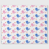 Papier Cadeau Joli motif répétitif d'oiseau bleu rose Cœur Amour (Plat)