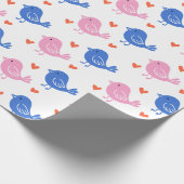 Papier Cadeau Joli motif répétitif d'oiseau bleu rose Cœur Amour (Coin)