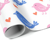 Papier Cadeau Joli motif répétitif d'oiseau bleu rose Cœur Amour (Coin rond)