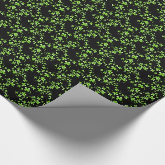Papier Cadeau Joli motif Shamrock, vert sur accessoire noir (Coin)