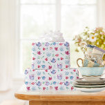 Papier Cadeau Joli Motif Tea Party<br><div class="desc">Motif de thé sucré fait en aquarelles de bleus,  violets et rouges avec cuillères vertes et feuilles de thé sur un arrière - plan blanc.</div>