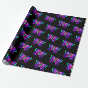 Papier Cadeau Joli néon rose bleu vert Moth