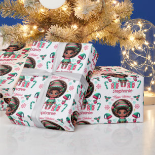 Papier Cadeau Joli Noël Africain Américain Elf Girl