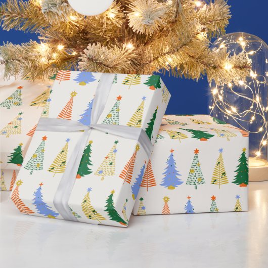 Papier Cadeau Joli Noël Arbres Rouge Vert Boho (Vacances)