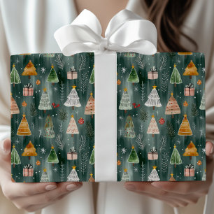 Papier Cadeau Joli Noël boisé nordique hivernal