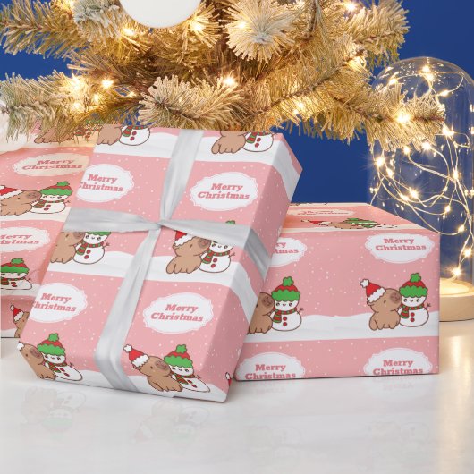Papier Cadeau Joli Noël Capybara Et Snowman (Vacances)