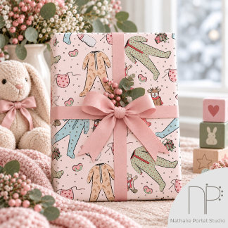 Papier Cadeau Joli Noël de bébé fille rose