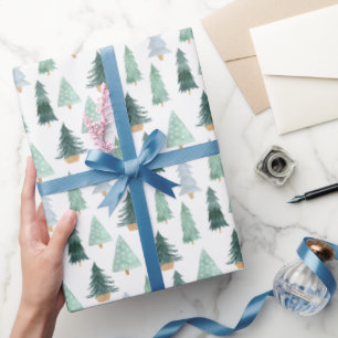 Papier Cadeau Joli Noël d'hiver Arbres Festif Cadeau