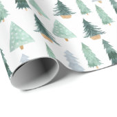 Papier Cadeau Joli Noël d'hiver Arbres Festif Cadeau (Coin rond)