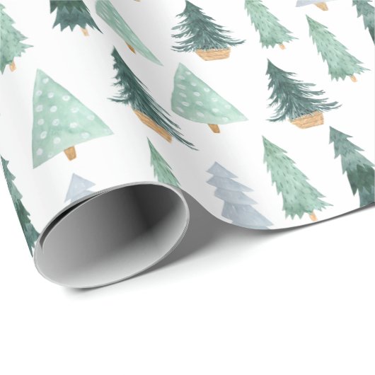 Papier Cadeau Joli Noël d'hiver Arbres Festif Cadeau (Coin rond)