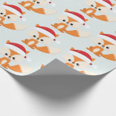 Papier Cadeau Joli Noël Fox Santa Hat Pastel Motif bleu (Coin)