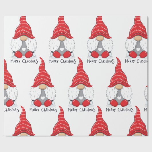 Papier Cadeau Joli Noël Gnome Aquarelle Art (Plat)