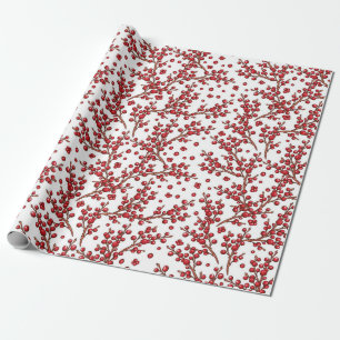 Papier Cadeau Joli Noël Holly Branches Motif