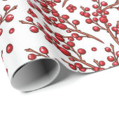 Papier Cadeau Joli Noël Holly Branches Motif (Coin rond)