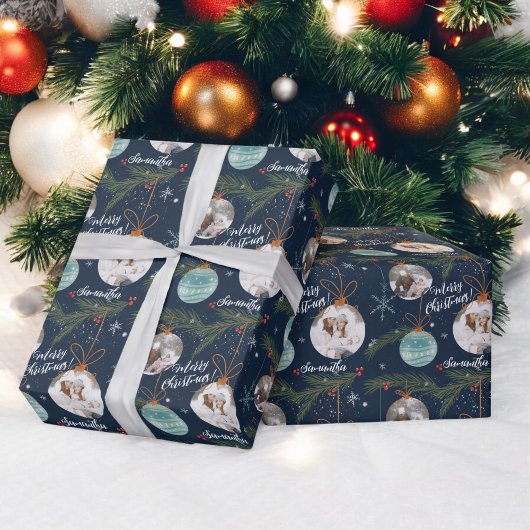 Papier Cadeau Joli Noël illustration nom 2 photos