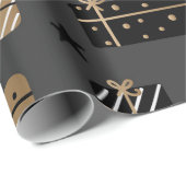 Papier Cadeau Joli Noël Noir/Or/Motif Blanc (Coin rond)