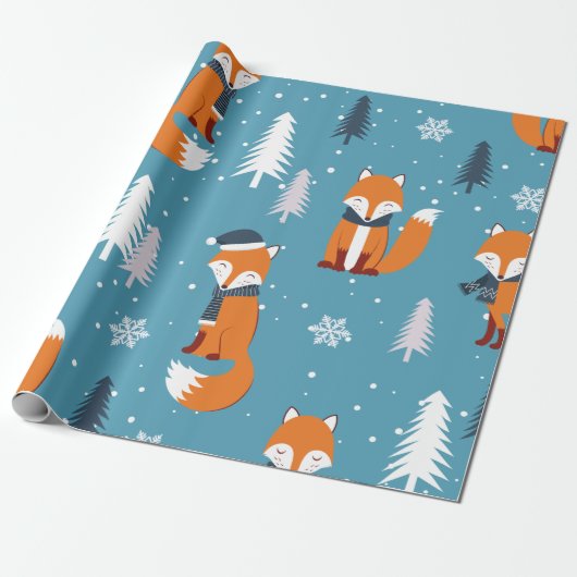 Papier Cadeau Joli Noël Orange Fox Motif papier d'enveloppement (Déroulé)