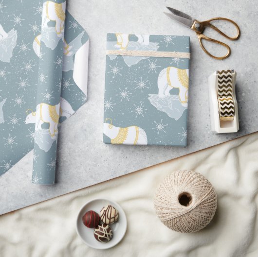 Papier Cadeau Joli Noël Ours polaire Snowflake hiver (Artisanat)