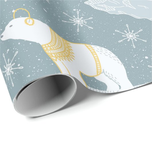Papier Cadeau Joli Noël Ours polaire Snowflake hiver (Coin rond)