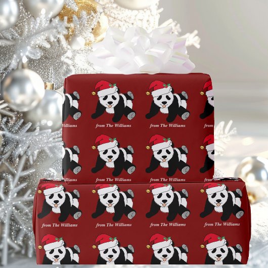 Papier Cadeau Joli Noël Panda Ours Personnalisé Fête Rouge