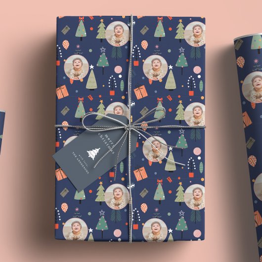 Papier Cadeau Joli Noël Photo Bleu