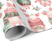 Papier Cadeau Joli Noël Piggy Blanc Noël (Coin rond)