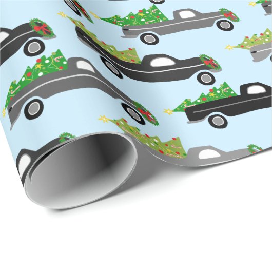 Papier Cadeau Joli Noël Ramassage Camions Arbres Retro Noël Cade (Coin rond)