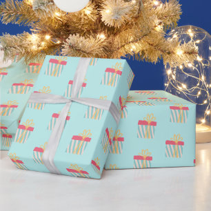 Papier Cadeau Joli Noël rayé Présents Motif - Aqua