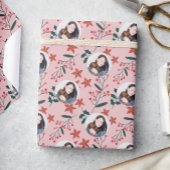 Papier Cadeau Joli Noël rose Vintage