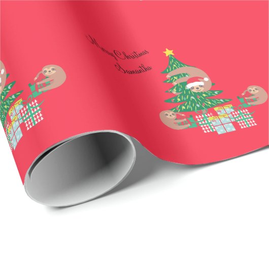 Papier Cadeau Joli Noël Sloth Holiday Personnalisé (Coin rond)