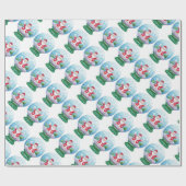 Papier Cadeau Joli Noël Snowglobe Père Noël, Étoile, Oiseau (Plat)