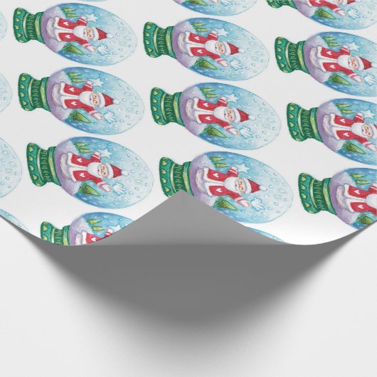 Papier Cadeau Joli Noël Snowglobe Père Noël, Étoile, Oiseau (Coin)