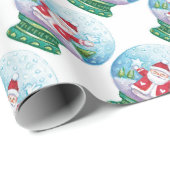 Papier Cadeau Joli Noël Snowglobe Père Noël, Étoile, Oiseau (Coin rond)