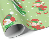 Papier Cadeau Joli Noël Snowman et elfe enveloppement papier (Coin rond)