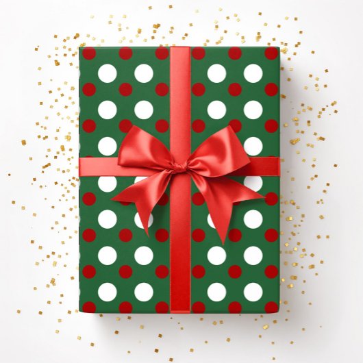 Papier Cadeau Joli Noël Vert Rouge Pois Motif