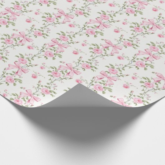 Papier Cadeau Joli Nœud Rose Fleur Coquette  (Coin)