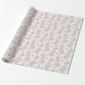 Papier Cadeau Joli Nœud Rose Floral Coquette (Déroulé)