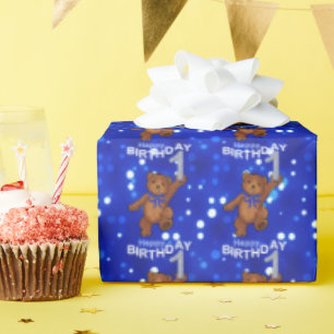 Papier Cadeau Joli Nounours Brown 1er anniversaire